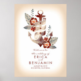 Pôster Sinal de Boas-vindas do Casamento de Praia Náutica