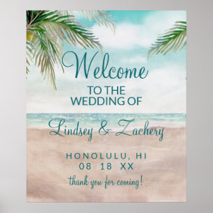 Poster Sinal de Boas-vindas do Casamento de Praia Pintado