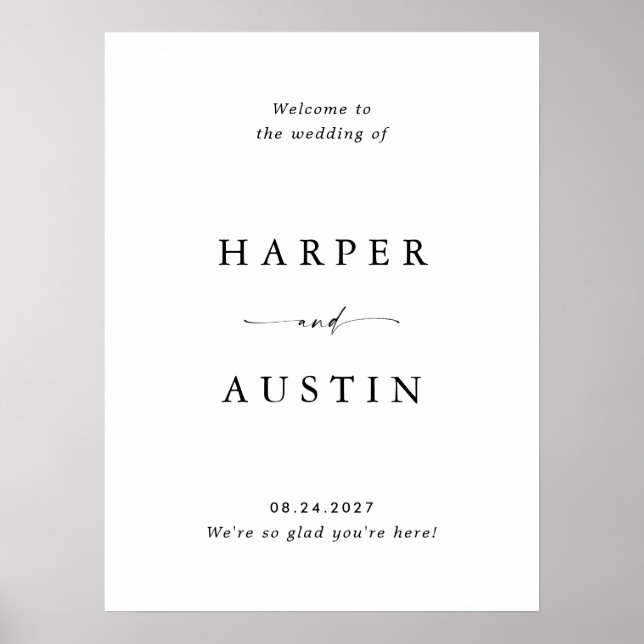 Poster Sinal de Boas-vindas do Casamento de Script Mínimo (Frente)
