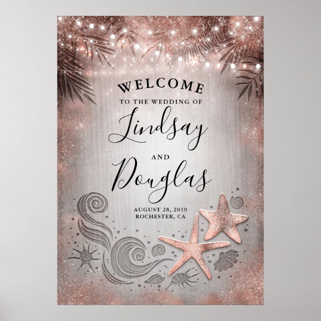 Poster Sinal de boas-vindas do casamento de Starfish, ros (Frente)