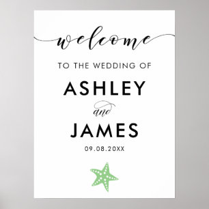 Poster Sinal de boas-vindas do Casamento de Starfish Verd