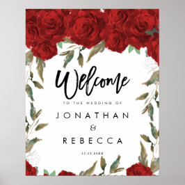 Poster sinal de boas-vindas do casamento do rosa vermelha
