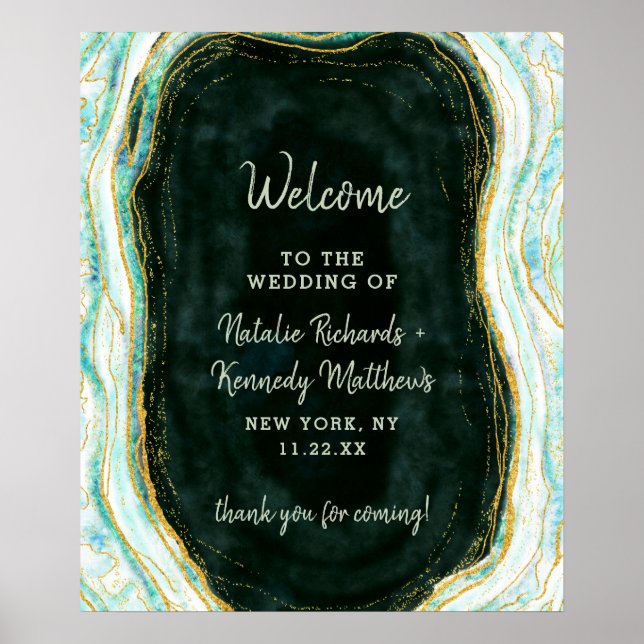 Poster Sinal de Boas-vindas do Casamento do Teal Green &  (Frente)