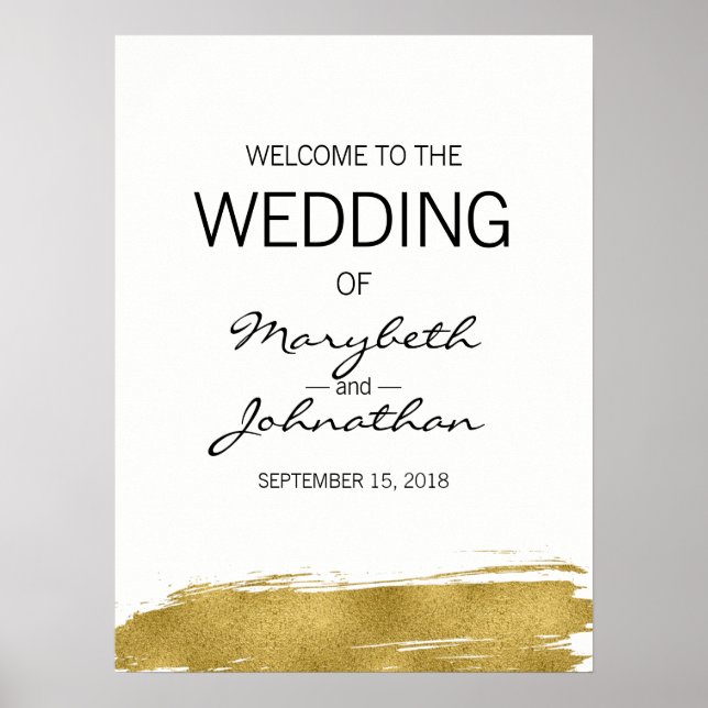 Pôster Sinal de boas-vindas do casamento Dourado moderno  (Frente)