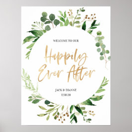 Poster Sinal de Boas-vindas do Casamento Dourado Verde Fe