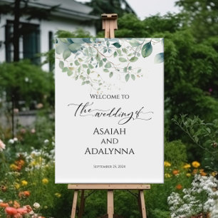 Poster Sinal de boas-vindas do casamento e elegante verde