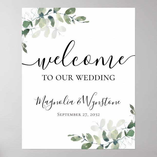 Poster Sinal de Boas-vindas do Casamento Eucalyptus Green (Frente)