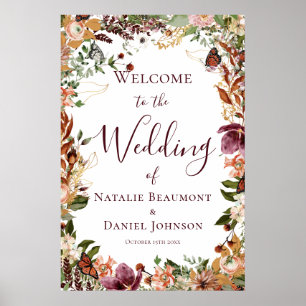 Poster Sinal de Boas-vindas do Casamento Fall Floral