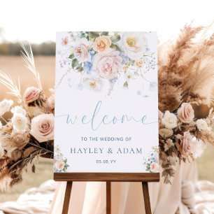 Poster Sinal de Boas-vindas do Casamento Floral Azul Harg