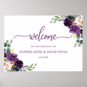 Poster Sinal de Boas-vindas do Casamento Floral Azul Lava