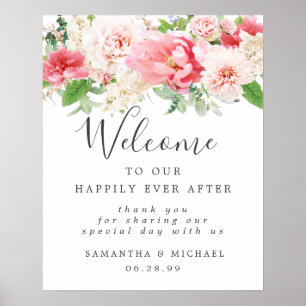 Poster Sinal de boas-vindas do Casamento Floral Branco Ro