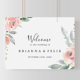 Poster Sinal de boas-vindas do Casamento Floral de Blush 