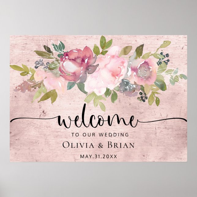 Poster Sinal de Boas-vindas do Casamento Floral de Blush  (Frente)