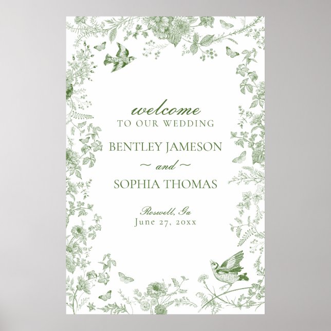 Poster Sinal de Boas-vindas do Casamento Floral de Toile  (Frente)