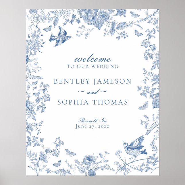Poster Sinal de Boas-vindas do Casamento Floral de Toile  (Frente)