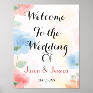 Poster Sinal de boas-vindas do casamento floral de Waterc