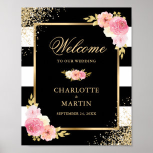 Poster Sinal de Boas-vindas do Casamento Floral Dourado C