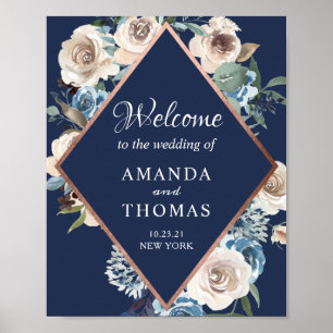 Poster Sinal de Boas-vindas do Casamento Floral Dourado R