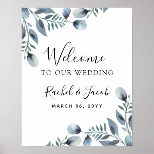 Poster Sinal de Boas-vindas do Casamento Floral Eucalyptu