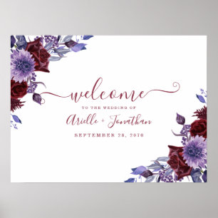 Poster Sinal de Boas-vindas do Casamento Floral Purple &