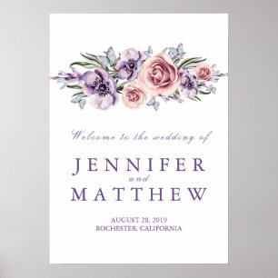 Poster Sinal de boas-vindas do Casamento Floral Purple