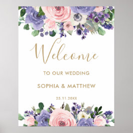 Poster Sinal de boas-vindas do Casamento Floral Purple da