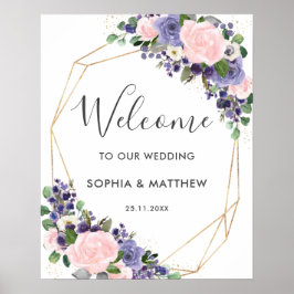 Poster Sinal de boas-vindas do Casamento Floral Purple da