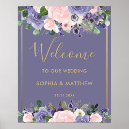 Poster Sinal de boas-vindas do Casamento Floral Purple da