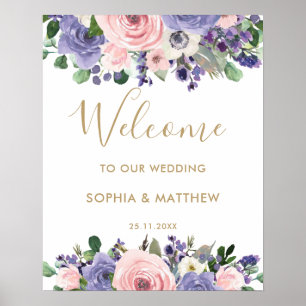Poster Sinal de Boas-vindas do Casamento Floral Purple La