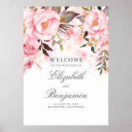 Poster Sinal de boas-vindas do Casamento Floral Rosa