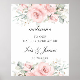 Poster Sinal de boas-vindas do Casamento Floral Rosa-Blus