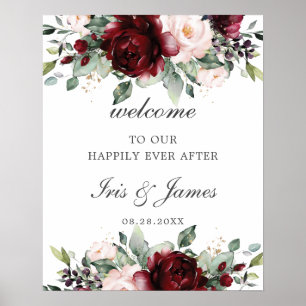 Poster Sinal de boas-vindas do Casamento Floral Rustic Bu