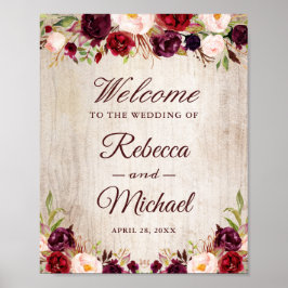 Poster Sinal de boas-vindas do Casamento Floral Rustic Wo