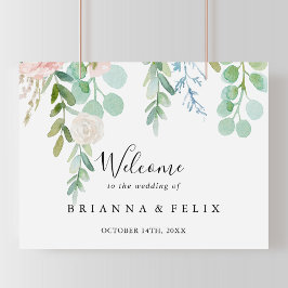 Poster Sinal de boas-vindas do Casamento Floral Tropical 