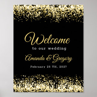 Poster Sinal de Boas-vindas do Casamento Glitter Dourado 