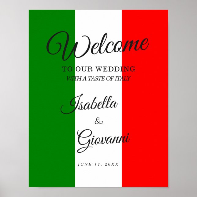 Poster Sinal de Boas-vindas do Casamento Italiano (Frente)