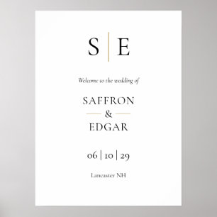 Poster Sinal de Boas-Vindas do Casamento Monograma Preto