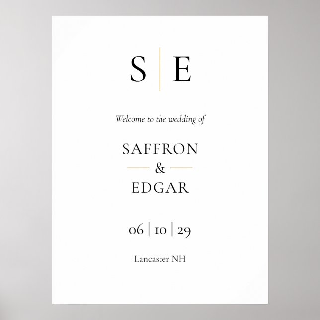 Poster Sinal de Boas-Vindas do Casamento Monograma Preto  (Frente)