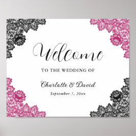 Poster Sinal de Boas-vindas do Casamento Negro e Rosa Que