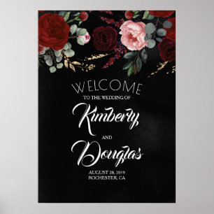 Poster Sinal de Boas-vindas do Casamento Negro Floral Ver
