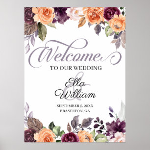 Poster Sinal de boas-vindas do Casamento outono Floral de