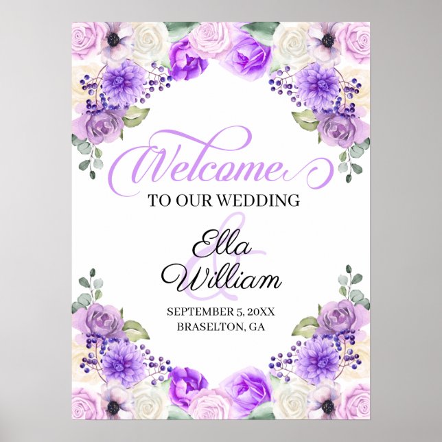 Poster Sinal de boas-vindas do Casamento outono Floral Pr (Frente)