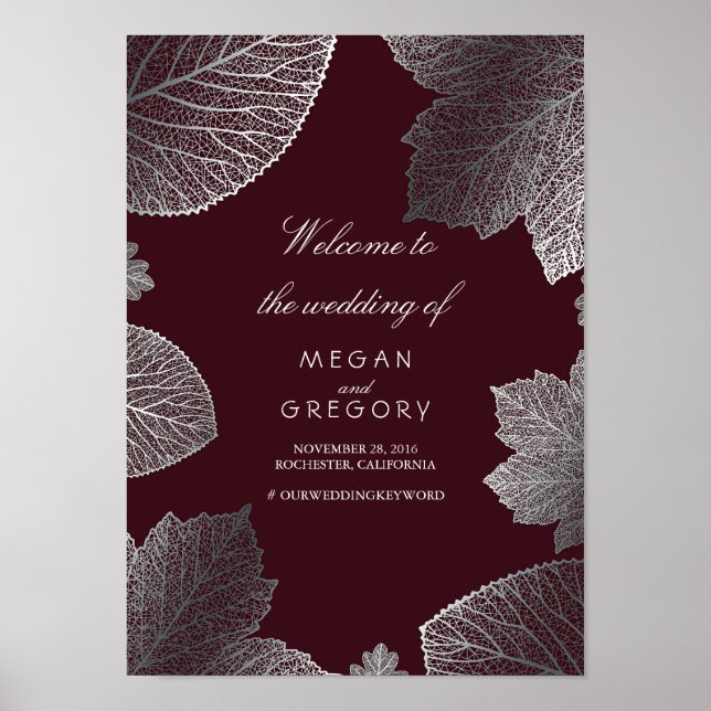 Poster Sinal de boas-vindas do Casamento outono Silver Fo (Frente)