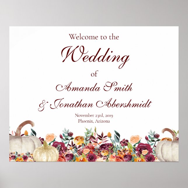 Poster Sinal de boas-vindas do casamento outono, Sinal de (Frente)