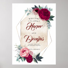 Poster Sinal de boas-vindas do Casamento outono Vermelho