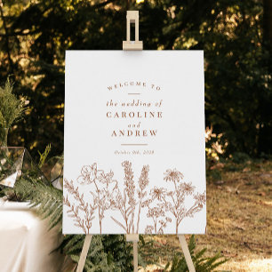 Poster Sinal de boas-vindas do Casamento outono Wildflowe