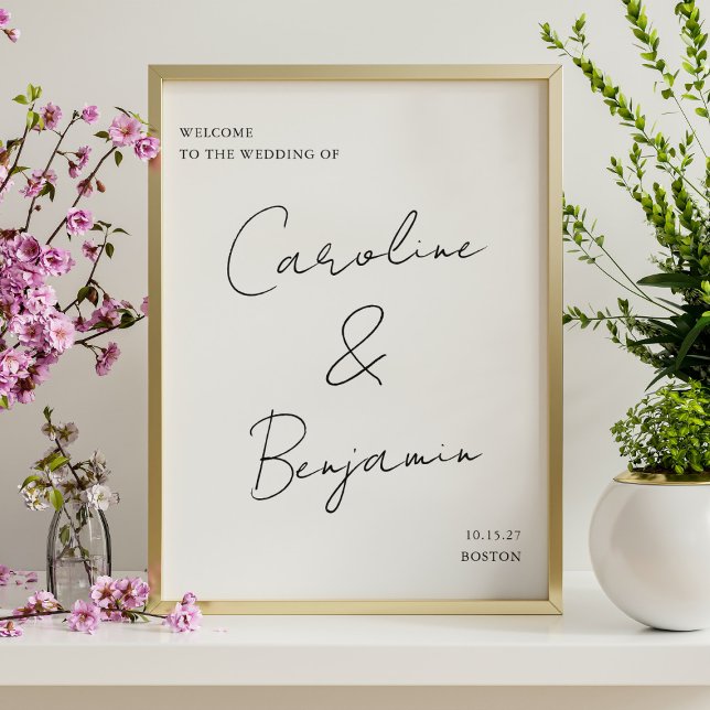Poster Sinal de Boas-vindas do Casamento Preto e Branco d (Criador carregado)