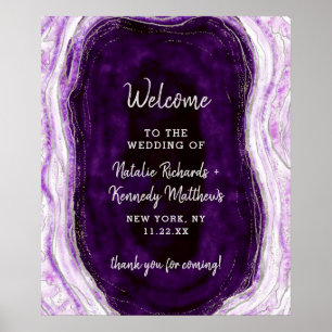 Poster Sinal de Boas-vindas do Casamento Púrpura e Silver