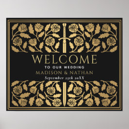 Poster Sinal de Boas-Vindas do Casamento Real com Espada