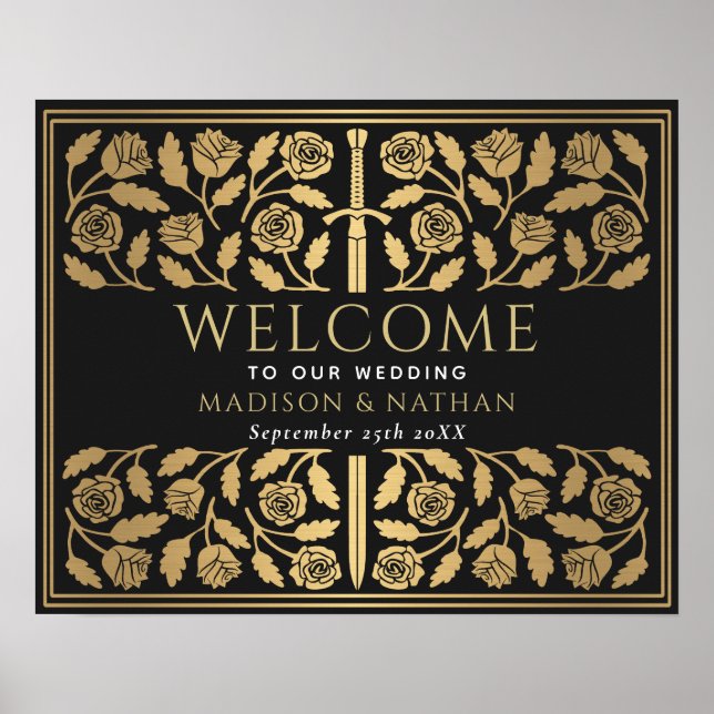 Poster Sinal de Boas-Vindas do Casamento Real com Espada  (Frente)